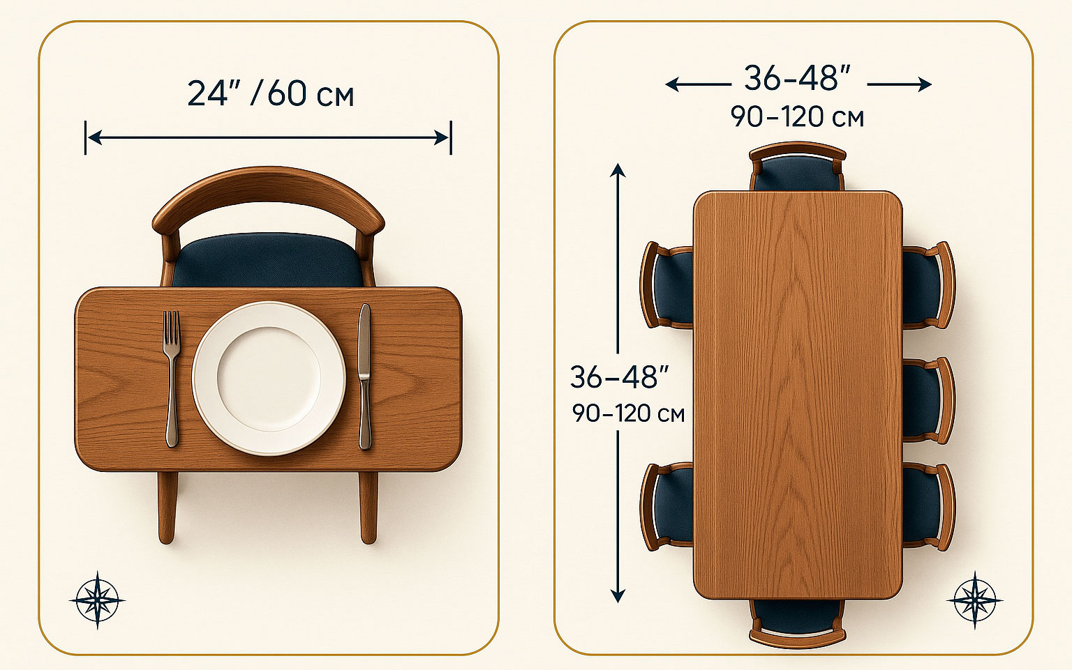 Формула места 24″ и проходы 36–48″